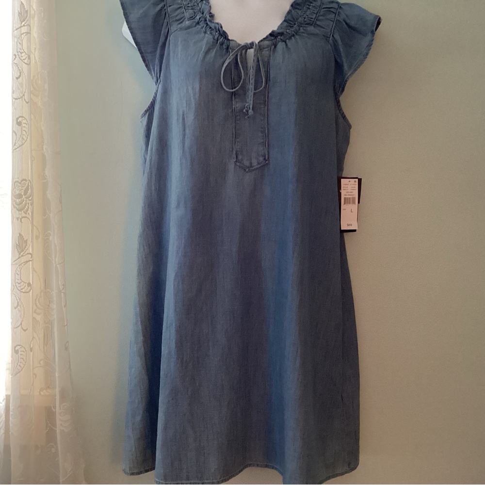Isabel and Nina Denim Ruffle Collar Dress Siza L  NWT